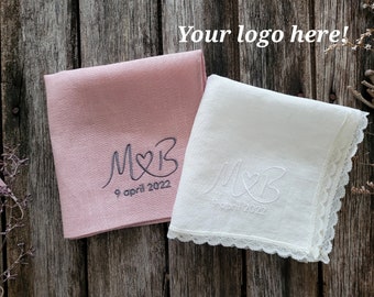 Your logo handkerchief, wedding handkerchief, wedding gift, Handkerchief gift, linen and lace, eco friendly gift, couples initials