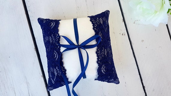 Navy Blue Lace Ring Pillow Blue Ring Bearer Pillow Navy Etsy