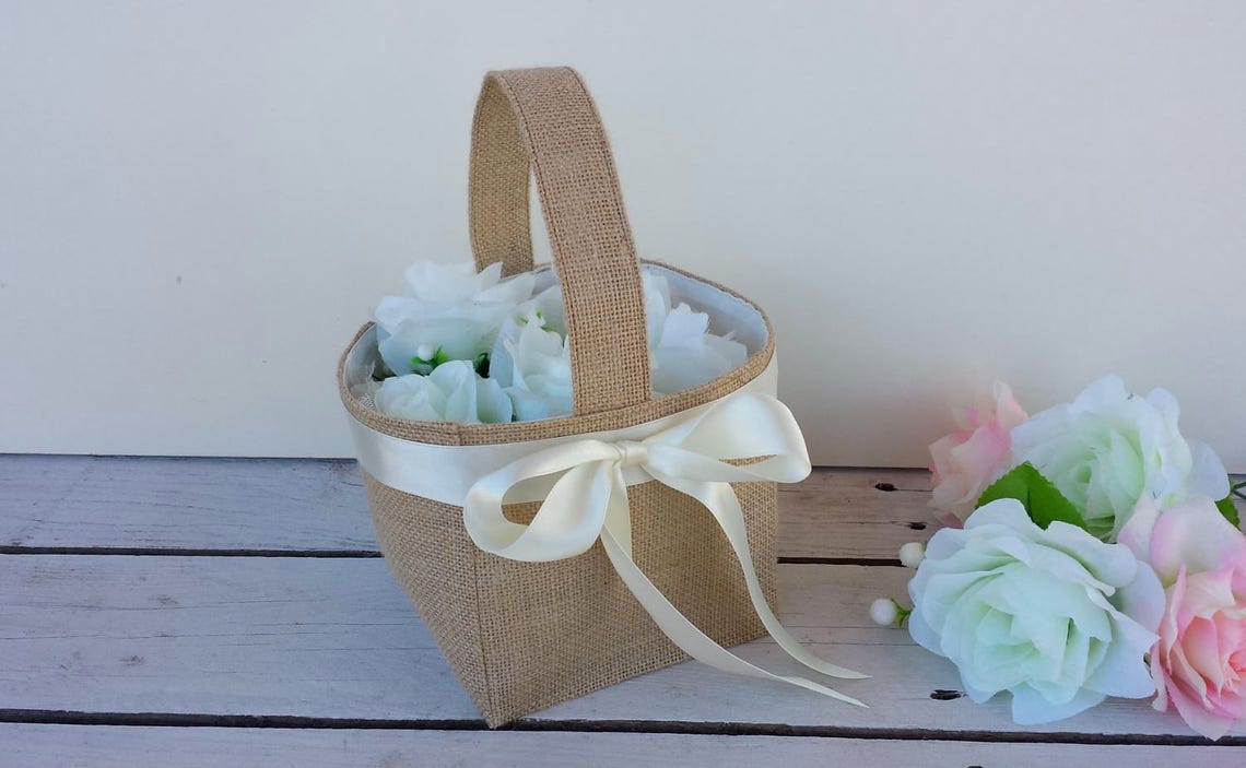 Burlap Flower Girl Basket and Ring Pillow Etsy