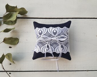 Navy ring pillow, blue ring pillow, navy flower girl basket