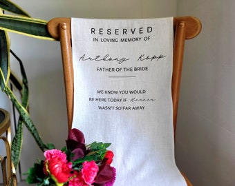 RESERVED in memory - Memorial chair sign, Memorial wedding sign, wedding fabric sign, Memorial chair sign