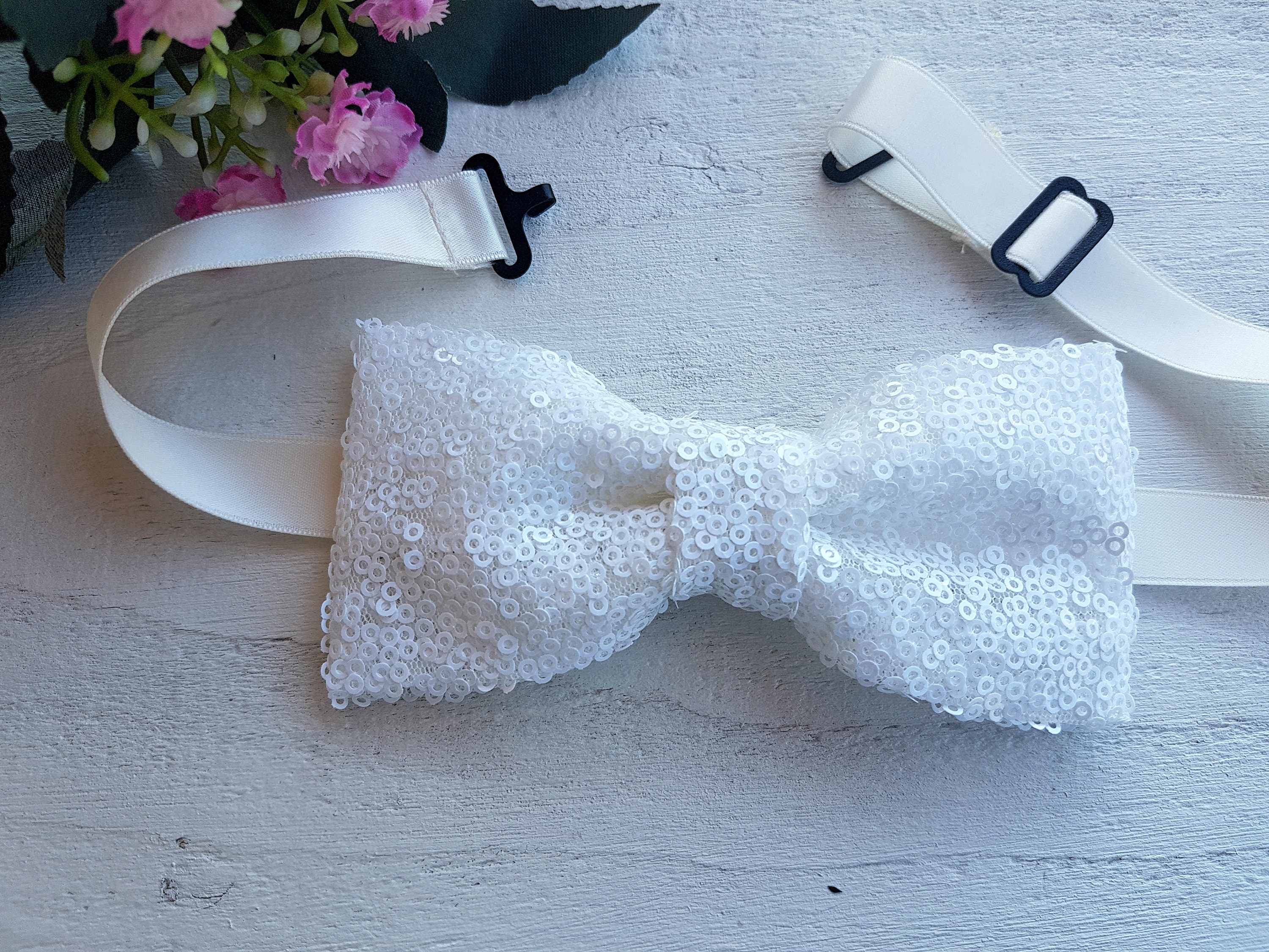 Sequin Bow Tie White Sequin Bow Tie Grooms Bow Tie Ring Etsy
