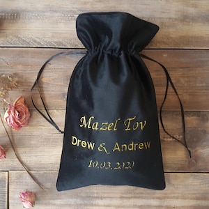 Borsa di velluto nero, borsa nera, borsa in vetro Mazel Tov, sacchetto in vetro rotto, cerimonia tradizionale ebraica, regalo di coppia, borsa per soldi