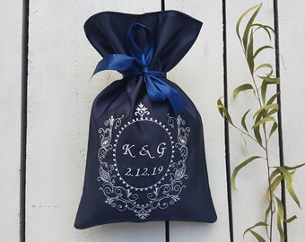 Mazel Tov Glass bag, smash glass pouch, jewish traditional ceremony, couples gift, Mazel Tov bag, satin  glass bag, navy bag