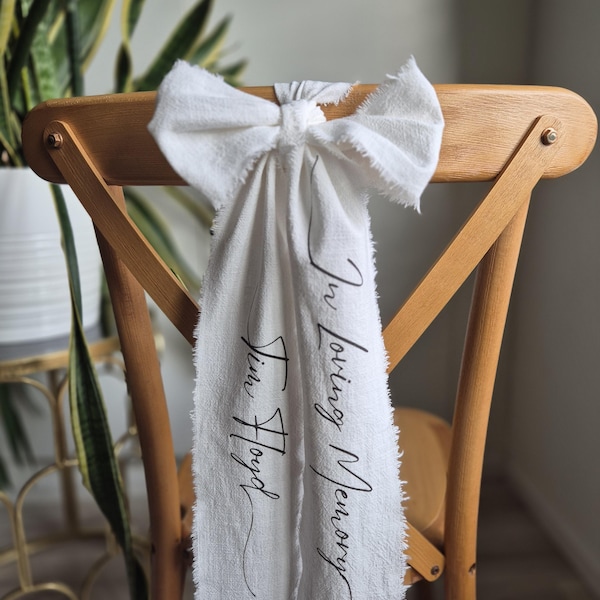 Cinta EN MEMORIA, Letrero de boda conmemorativo, Letrero de tela para boda, Cinta para silla reservada