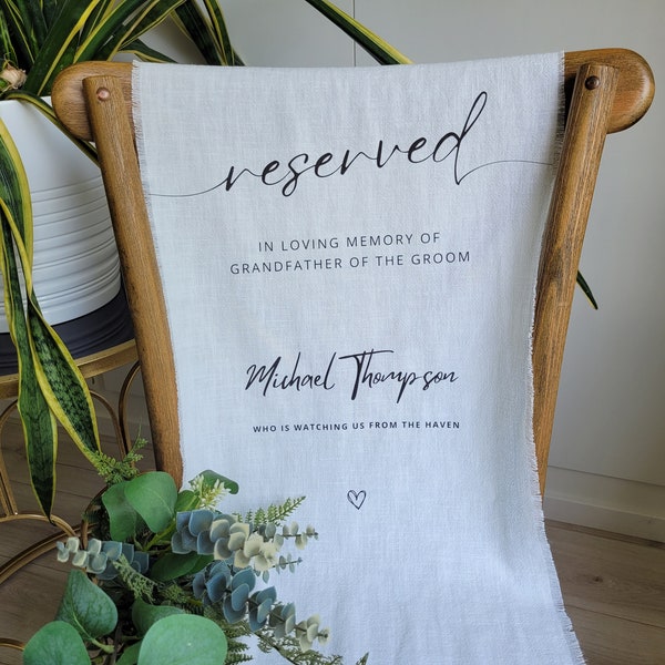 RESERVED Memorial chair sign, Memorial wedding sign, wedding fabric sign, Memorial chair sign