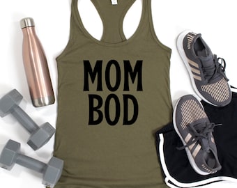 Camiseta sin mangas con espalda cruzada para mujer Mom Bod, Camiseta musculosa para mamá, Regalo para mamá, Camiseta sin mangas divertida de regalo para mamá, Camiseta sin mangas ideal para fitness con espalda cruzada, Verde militar