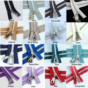 SILVER Coil Nylon Coil Zippers Kits, #5 Zipper Tape, Bag Zippers, Zippers by the yard, 3yds & 9 Pulls