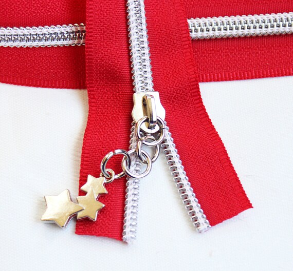 Size 5 Red Zipper by the Yard with Silver Coil & Zipper Etsy