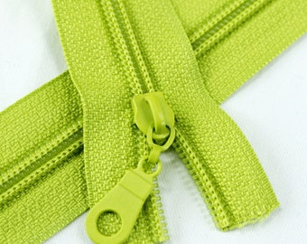 Size #5 Apple Green Zipper with apple green coil - 5 yards & 15 Regular (Donut) Zipper Pulls