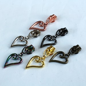 Size #3 Short Heart Zipper Pulls for #3 Nylon Coil Zippers, Purse Zipper Pulls, #3 Nylon Zipper Pulls