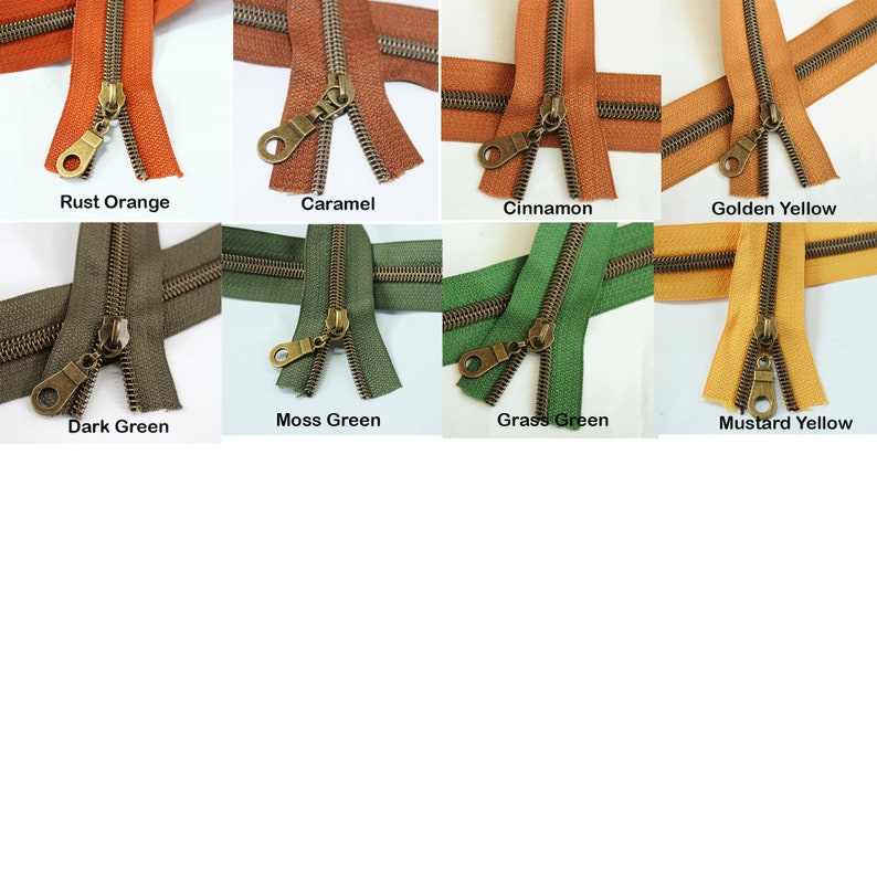 BRONZE Coil Nylon Coil Zippers Kits, 5 Zipper Tape, Bag Zippers, Zippers by the yard. 5yds & 15 Pulls image 2