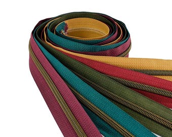 Size #5 Cork Zipper Collection 2, 5 yards of #5 Nylon Zipper Tape with Bronze Coil & 15 Zipper Pulls