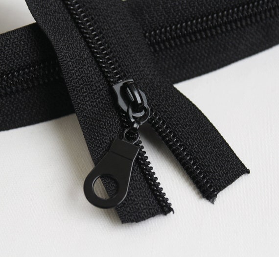 Size #5 Black Zipper by the yard with rainbow coil - 5 yards & 15 Regular  (Donut) Zipper Pulls