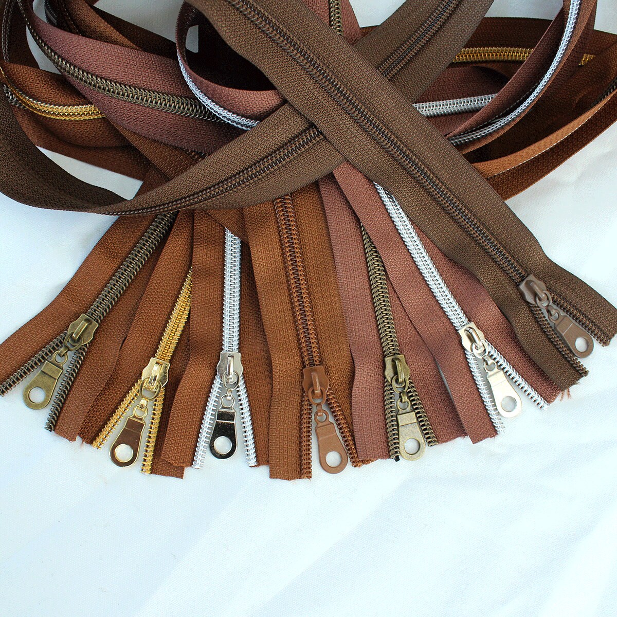 Brown Zippers Sampler Brown zipper by the yard Nylon Coil Etsy