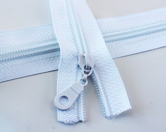 Size #5 White Zipper with white coil - 5 yards & 15 Regular (Donut) Zipper Pulls