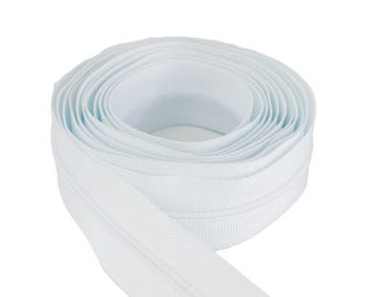 Size # 3 White Zipper Tape with white coil - 5 yards & 15 Regular (Donut) Zipper Pulls