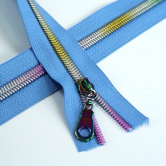 Size #5 Natural Zipper by the yard with rainbow coil - 5 yards & 15 Regular  (Donut) Zipper Pulls