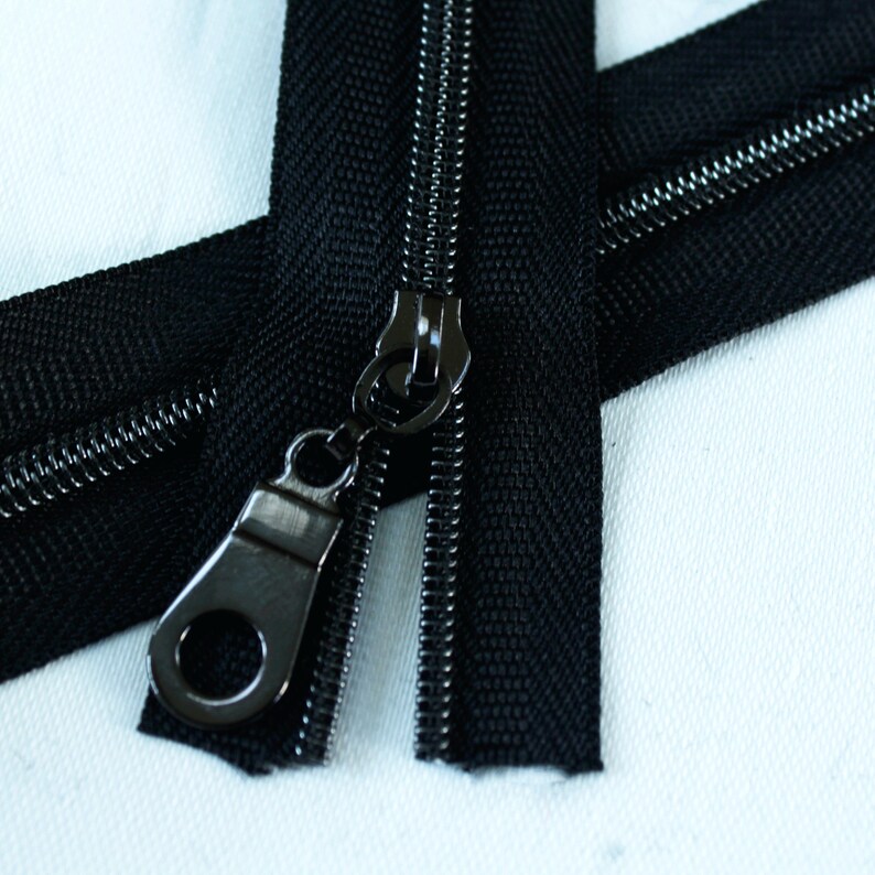 Size 3 Black Zipper With Gunmetal Coil Nylon Coil Zipper by Etsy