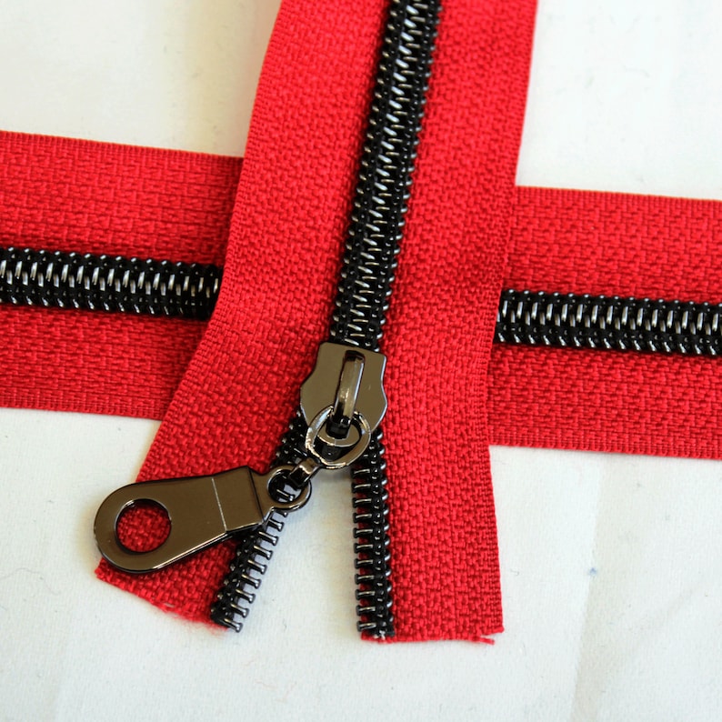 Size 5 Red Zipper by the Yard With Gunmetal Coil 5 Yards & Etsy