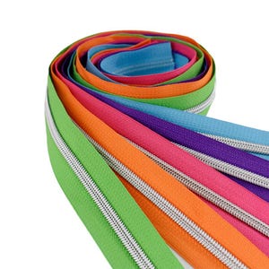 Cremalleras tamaño n.° 5 en colores brillantes, cremallera de espiral de nailon cortada a medida, cremalleras metálicas de nailon, cremalleras para bolsos, cremalleras para carteras