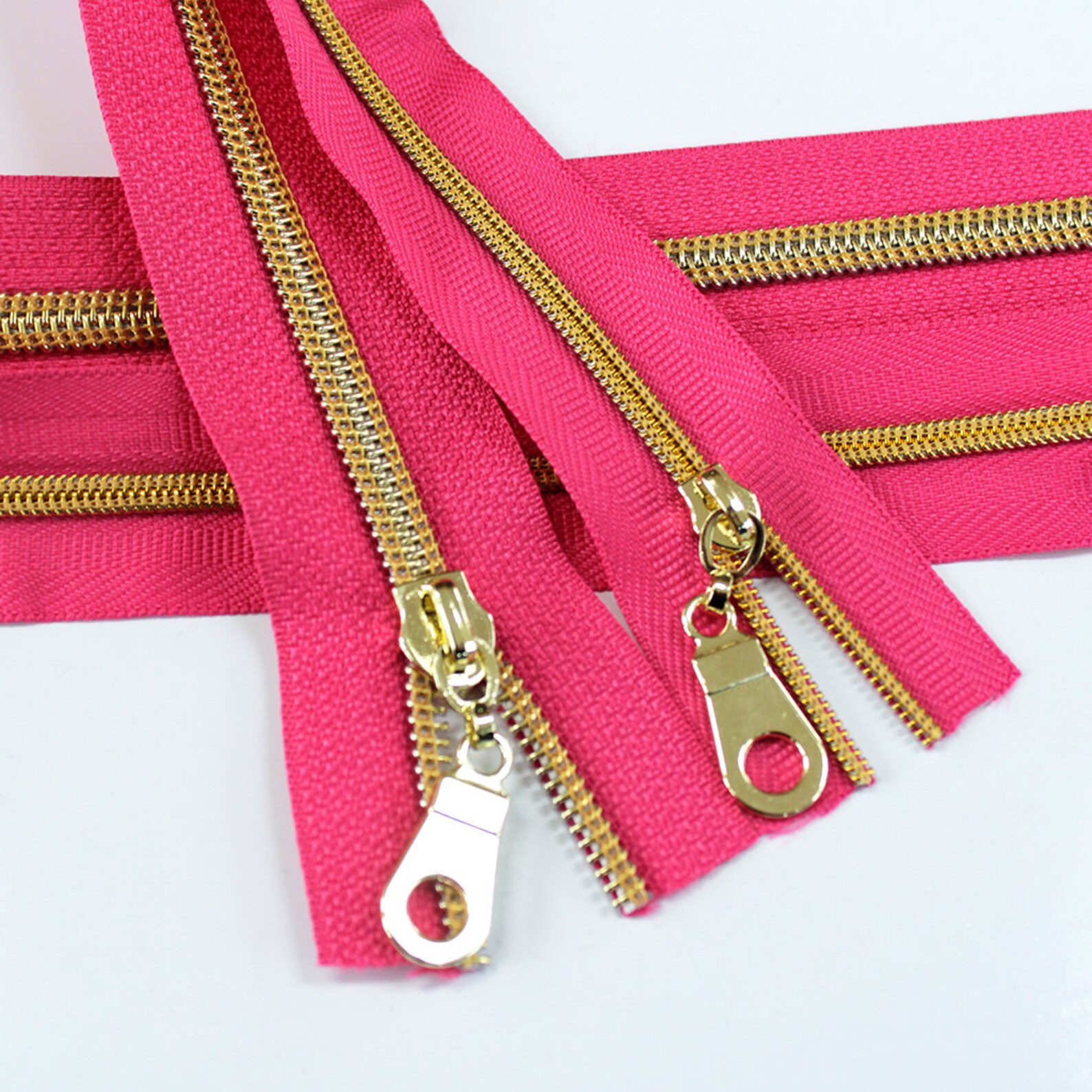Size 3 Fuchsia Zipper with Gold Coil Nylon Coil Zippers by Etsy