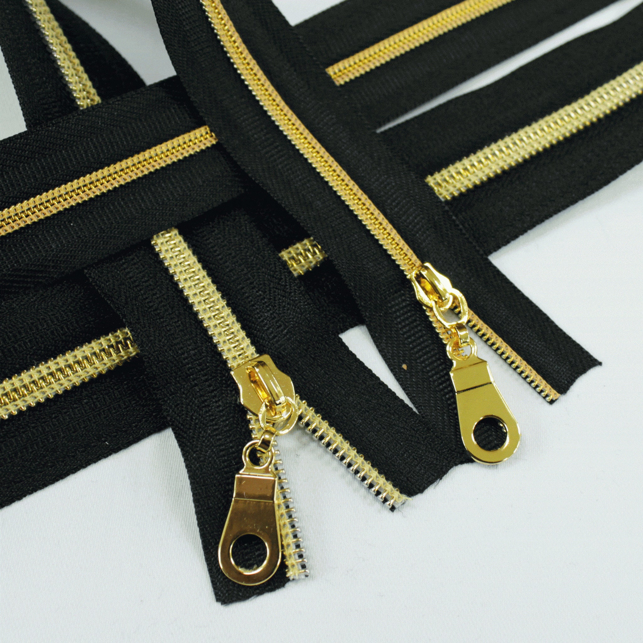 Emmaline #3 Zippers-by-the-Yard - Black with Gold