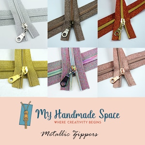 METALLIC Nylon Coil Zippers Kits, #5 Zipper Tape, Bag Zippers, Zippers by the yard, 3 yds & 9 Pulls