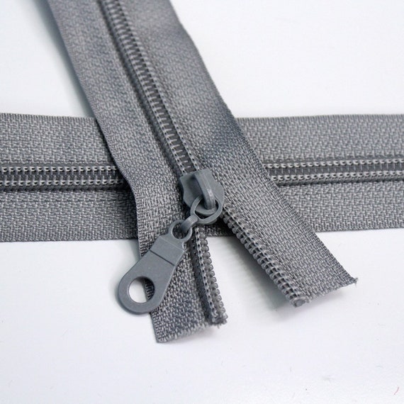Size #5 Charcoal Zipper with charcoal coil - 5 yards & 15 Regular (Donut)  Zipper Pulls