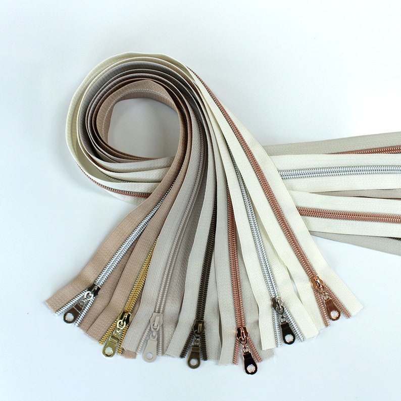 Beige Zippers Sampler Beige zipper by the yard 5 zipper Etsy