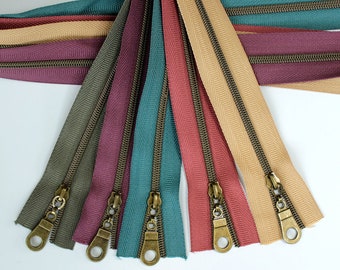 Size # 3 Cork Colors Zipper Kit 2, 5 yards of #3 Nylon Zipper Tape with Bronze Coil & 15  Bronze Zipper Pulls