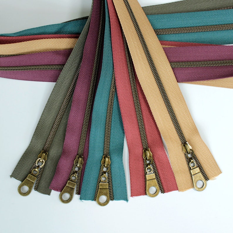 Size 3 Cork Colors Zipper Kit 2, 5 yards of 3 Nylon Zipper Tape with Bronze Coil & 15 Bronze Zipper Pulls image 1