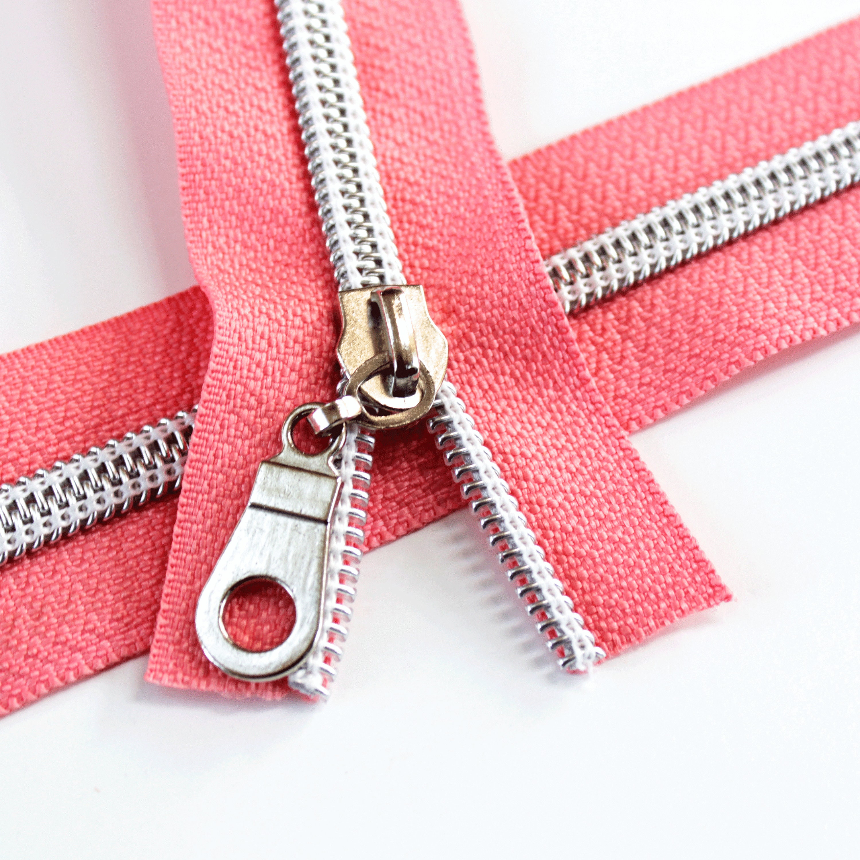 Size 5 Coral Zipper by the yard with silver coil & Zipper Etsy