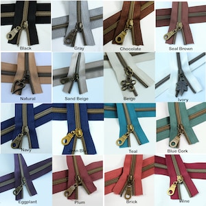 BRONZE Coil Nylon Coil Zippers Kits, #5 Zipper Tape, Bag Zippers, Zippers by the yard. 3yds & 9 Pulls