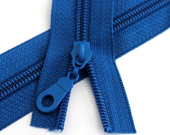 Size #5 Royal Blue Zipper with royal blue coil - 5 yards & 15 Regular (Donut) Zipper Pulls