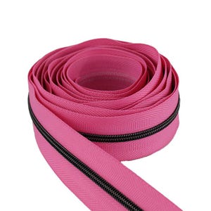 Size #3 Princess Pink Zipper with Gunmetal Coil - 5 yards & 15 Regular (Donut) Zipper Pulls