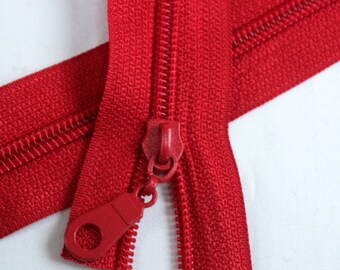 Size #5 Red Zipper with red coil - 5 yards & 15 Regular (Donut) Zipper Pulls