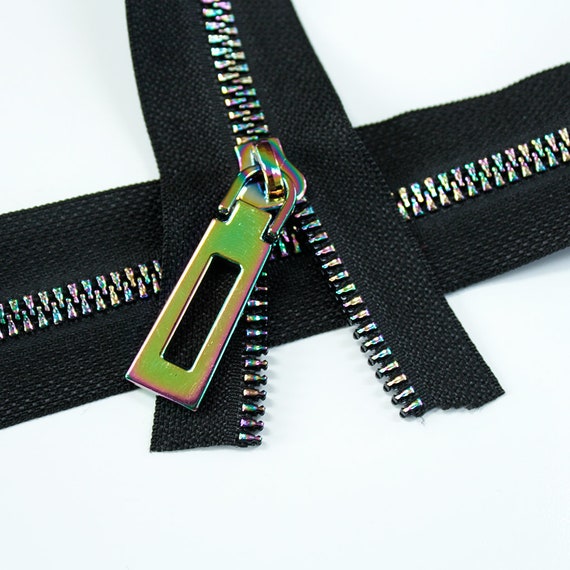 Black Zipper Tape with Iridescent Rainbow Teeth Black Zipper Tape with Iridescent Rainbow Teeth