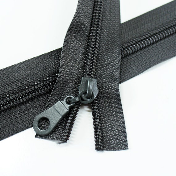 Size #5 Charcoal Zipper with charcoal coil - 5 yards & 15 Regular (Donut)  Zipper Pulls