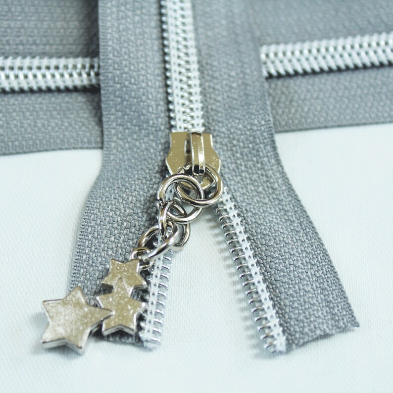 Size 5 Gray Zipper by the yard with silver coil & Zipper Etsy