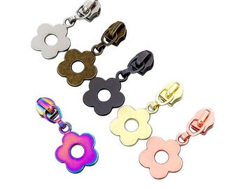 Size #5 Flower 2 Pull for #5 Nylon Coil Zippers, Purse Zipper Pulls, #5 Nylon Zipper Pulls