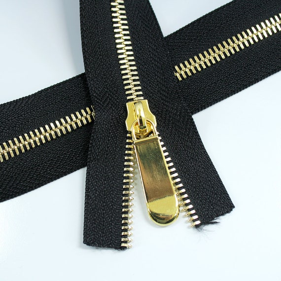 Size #5 Black Metal Zipper with Gold Teeth