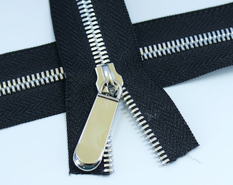 Size #5 Black Metal Zipper with Silver Teeth