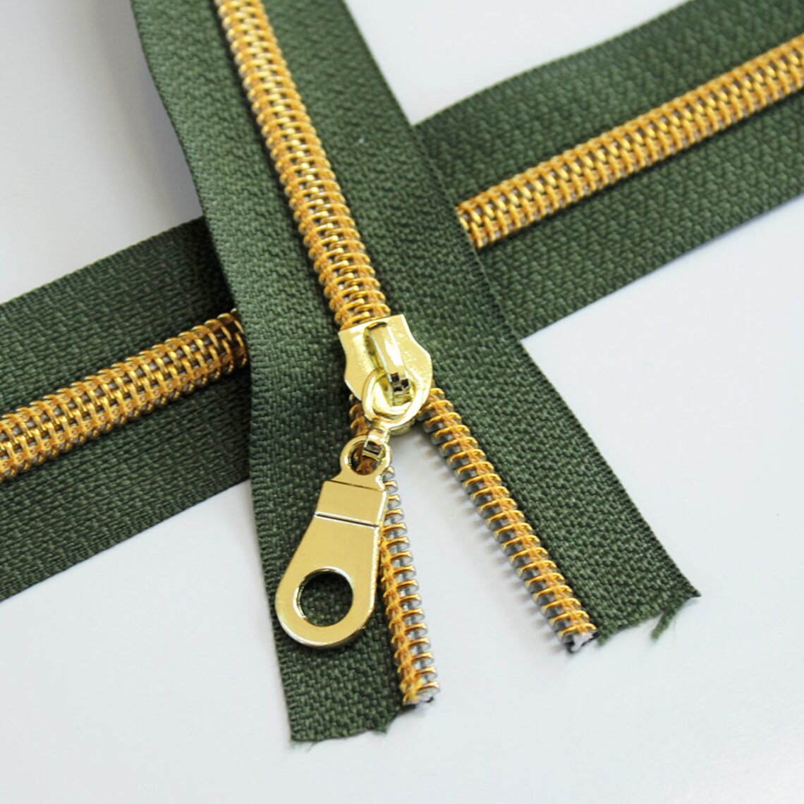 Size 5 Moss Green Zipper by the Yard with Gold Coil & Zipper Etsy