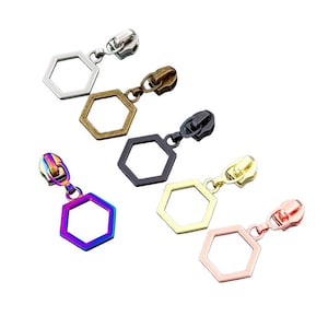 Size 5 Hexagon Zipper Pulls, Bag Making Supplies (Set of 9)