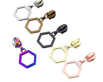 Size 5 Hexagon Zipper Pulls, Bag Making Supplies (Set of 9)