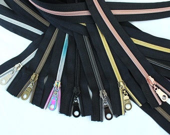 Size #5 Black Zippers Sampler, Black zipper by the yard, 1 yard of each coil color