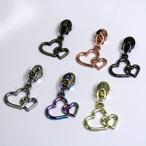 Size 5 Double Heart Zipper Pulls for Nylon Coil Zippers Etsy