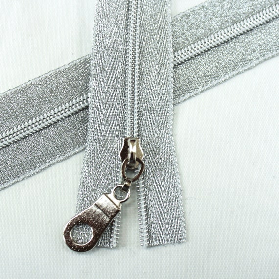 Size 5 Metallic Silver Zipper by the Yard With Silver Coil 3 Yards