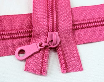 Size #5 Princess Pink Zipper with princess pink coil - 5 yards & 15 Regular (Donut) Zipper Pulls